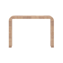 Light oak bentwood console table with rounded corners, modern minimalist Scandinavian entryway and hallway table
