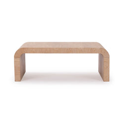 Minimalist light oak curved-edge low coffee table with bentwood design, Scandinavian modern style
