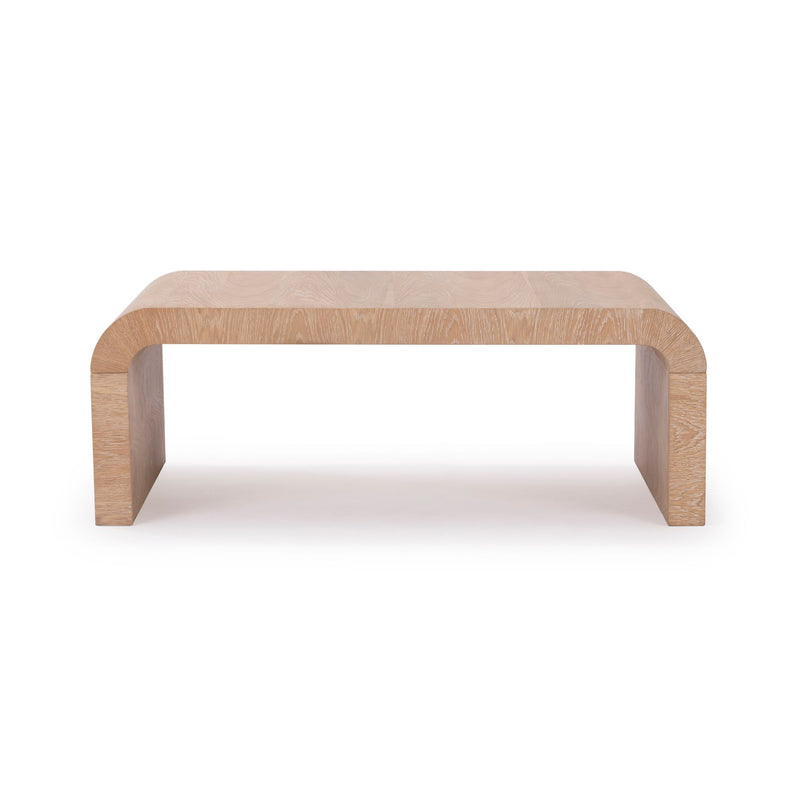 Minimalist light oak curved-edge low coffee table with bentwood design, Scandinavian modern style
