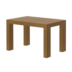 Wooden dining table with a modern rectangular design.