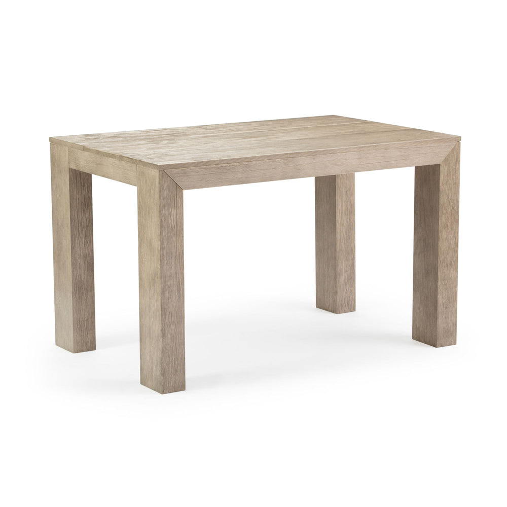 Modern wooden dining table with a minimalist design in light oak finish.