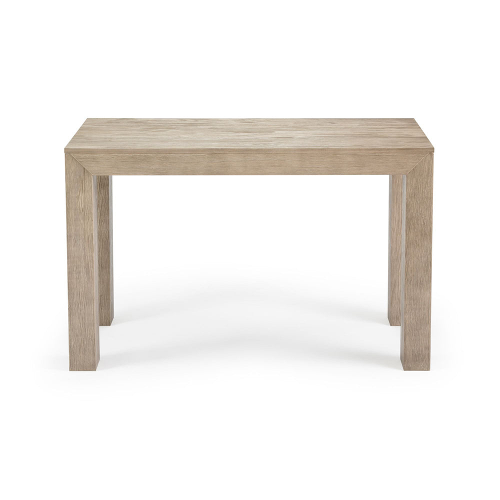 Minimalist wooden dining table with a natural finish.