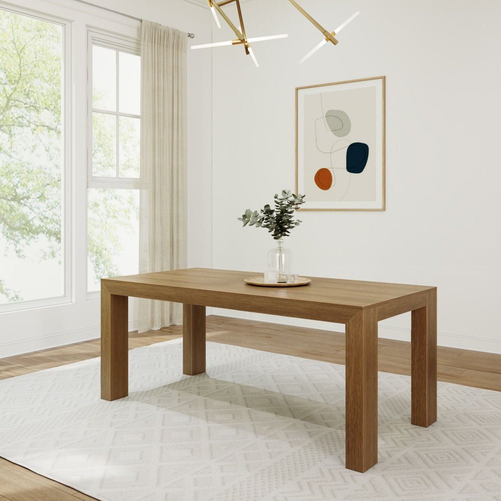 Modern Solid Wood Dining Table - 72" Dining Plank+Beam Pecan Wirebrush 