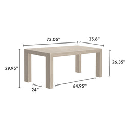 Wooden dining table with detailed measurements including length, width, and height for perfect home fit.