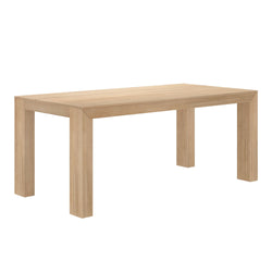 Contemporary wooden dining table with a light oak finish, perfect for modern home interiors.