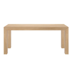 Wooden dining table with minimalist rectangular design.