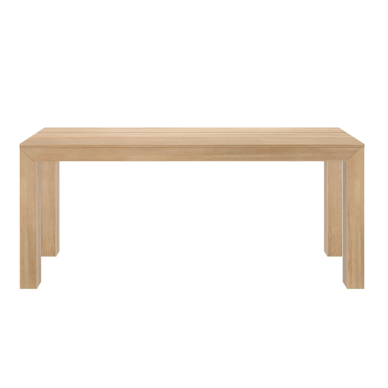 Wooden dining table with minimalist rectangular design.