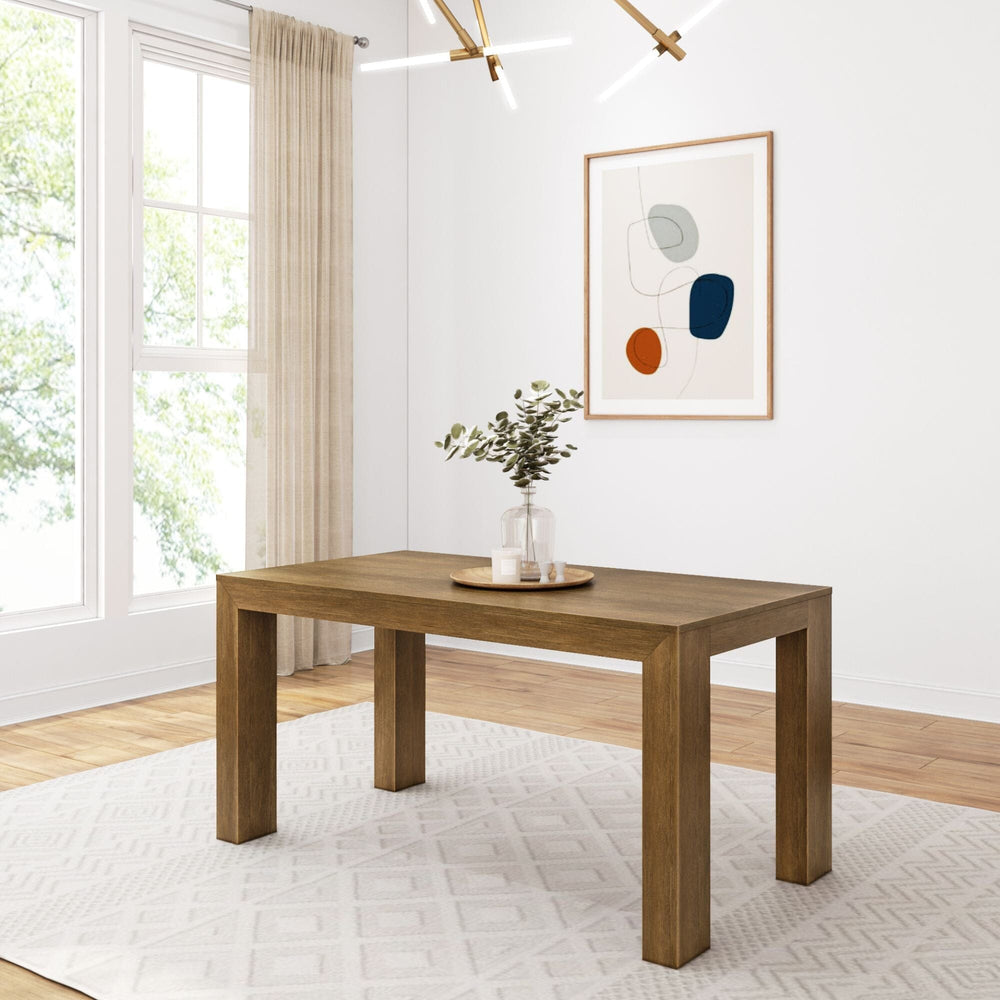 Modern Solid Wood Dining Table - 60 Inches Dining Plank+Beam Pecan Wirebrush 