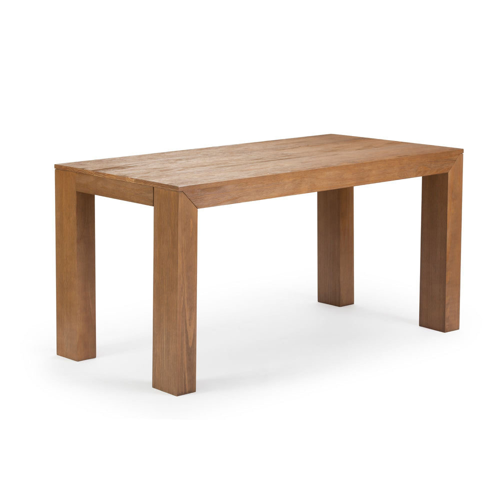 Wooden dining table with a natural finish and sturdy design.
