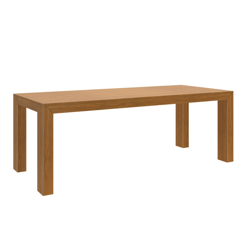 Modern wooden dining table with sleek design and clean lines.