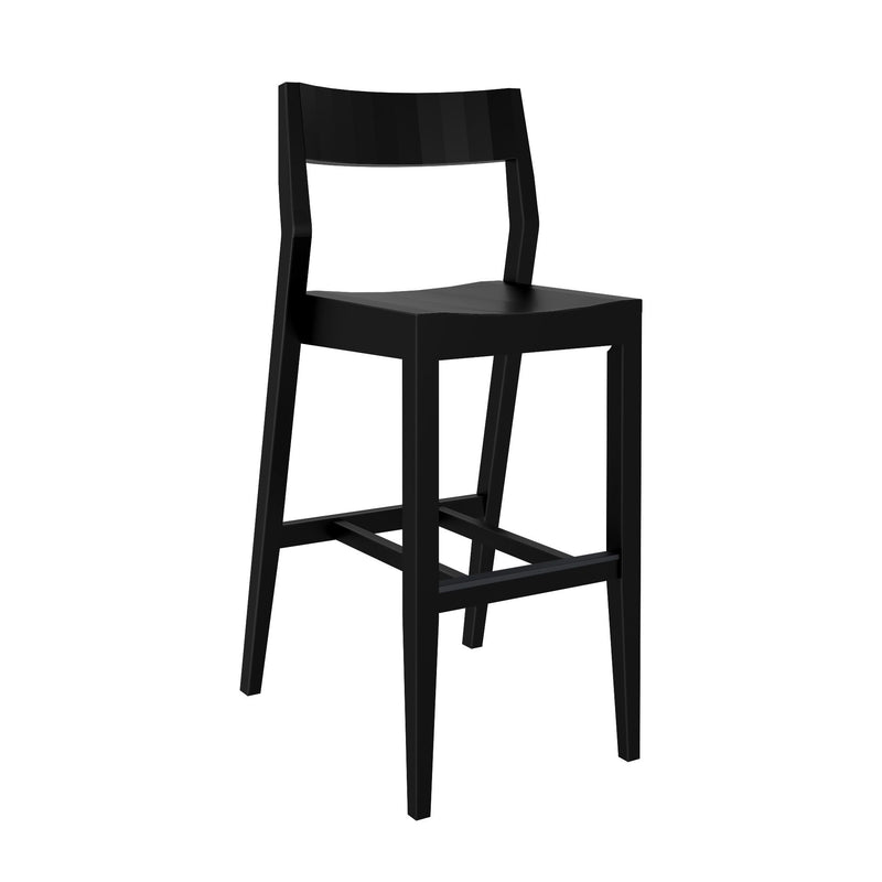 Black modern bar stool with a minimalist design.