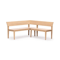 L-shaped light oak corner bench with backrest — solid wood dining nook seating for kitchen or breakfast nook, modern farmhouse style
