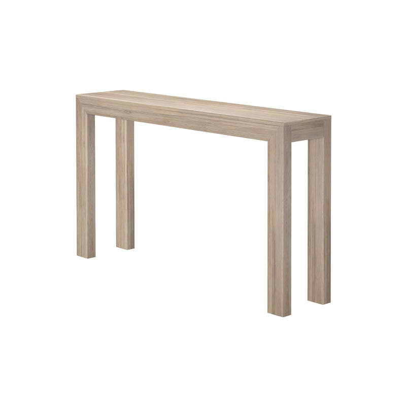 Modern minimalist wooden console table with light wood finish for home decor.