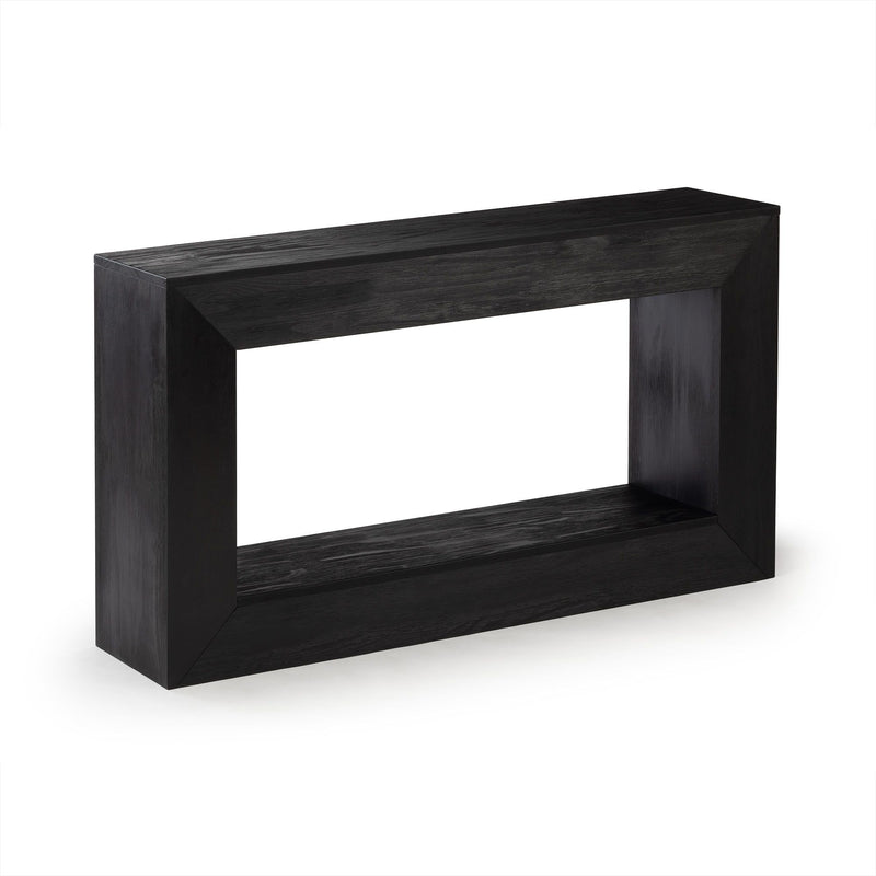 Minimalist matte black rectangular open console table, solid wood entryway table with modern industrial design