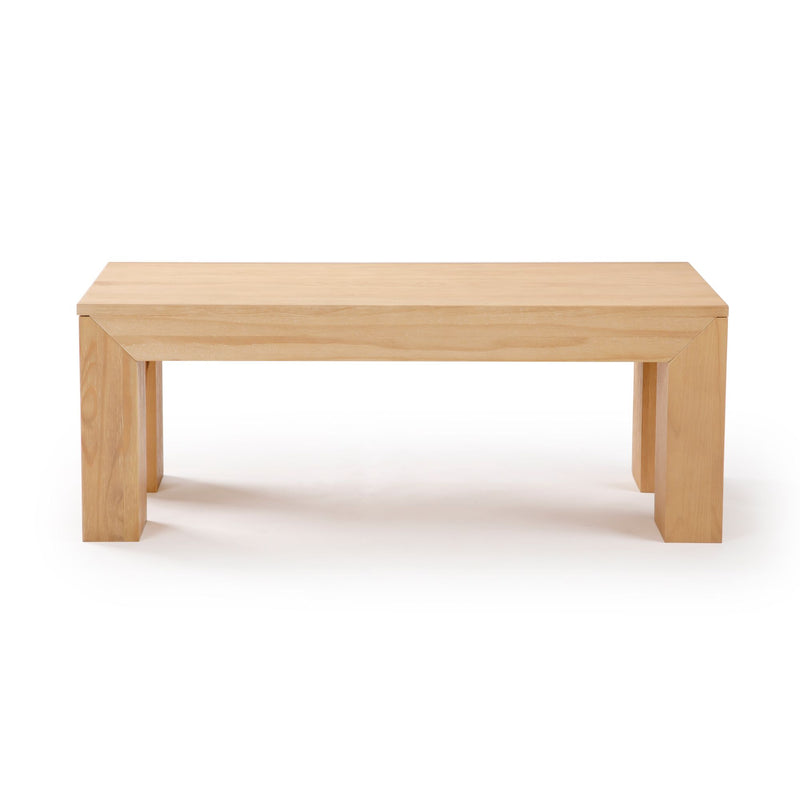 Modern minimalist wooden coffee table with clean lines and natural finish.
