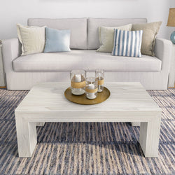 2700505001-153 : Coffee Table Modern Rectangular Coffee Table (40in x 20in / 1020mm x 510mm), White Sand Wirebrush