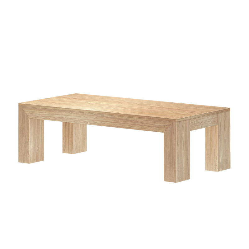Modern oak coffee table with minimalist design and sturdy legs.