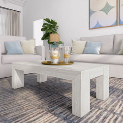 2700507001-153 : Coffee Table Modern Rectangular Coffee Table (48in x 24in / 1220mm x 610mm), White Sand Wirebrush