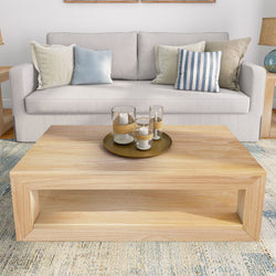 2700515000-150 : Coffee Table Modern Rectangular Coffee Table with Bottom Shelf (40in x 20in / 1020mm x 510mm), Blonde Wirebrush