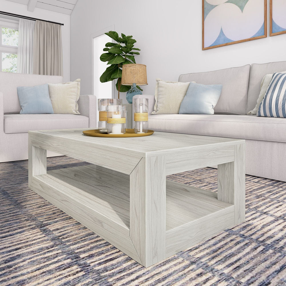 Modern Rectangular Coffee Table with Shelf - 40" Coffee Table Plank+Beam White Sand 