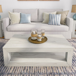 2700515000-153 : Coffee Table Modern Rectangular Coffee Table with Bottom Shelf (40in x 20in / 1020mm x 510mm), White Sand Wirebru