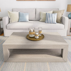 2700515000-199 : Coffee Table Modern Rectangular Coffee Table with Bottom Shelf (40in x 20in / 1020mm x 510mm), Seashell Wirebrush