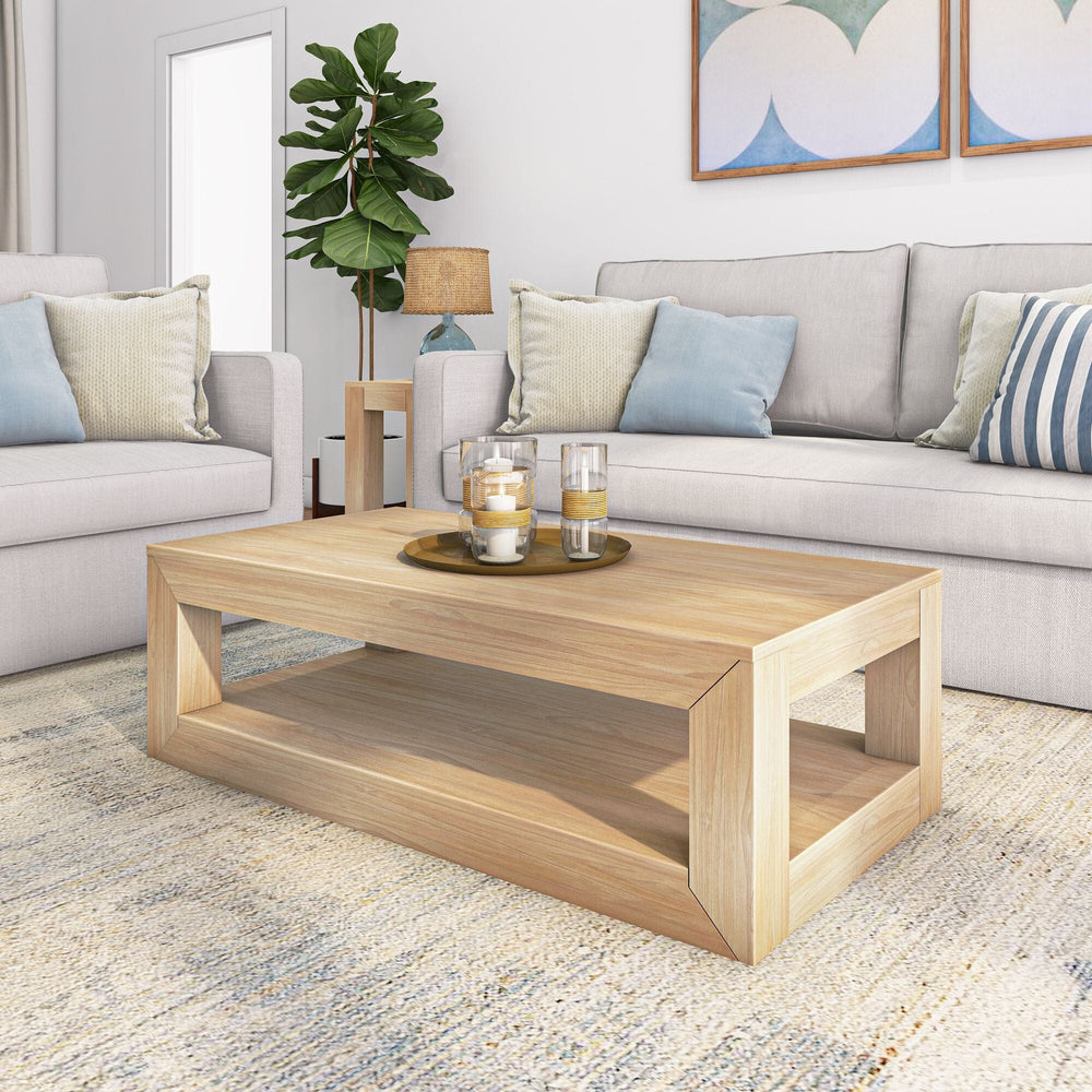 Modern Rectangular Coffee Table with Shelf - 48" Coffee Table Plank+Beam Blonde Wirebrush 