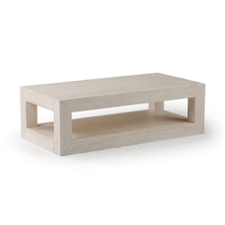 2700517000-153 : Coffee Table Modern Rectangular Coffee Table with Bottom Shelf (48in x 24in / 1220mm x 610mm) White Sand Wirebrush