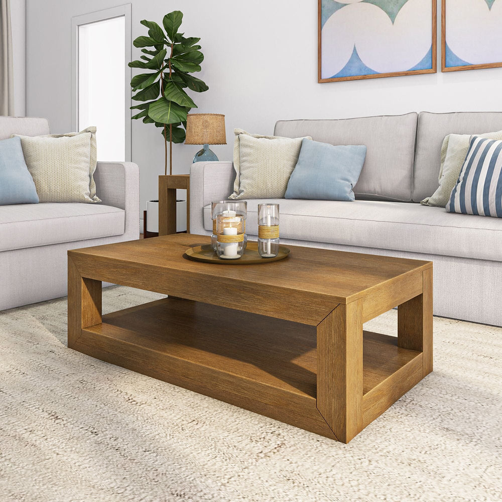 Modern Rectangular Coffee Table with Shelf - 48" Coffee Table Plank+Beam Pecan Wirebrush 