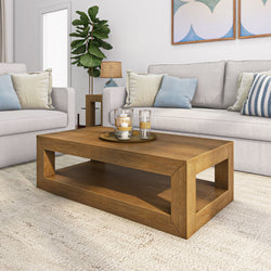 2700517000-197 : Coffee Table Modern Rectangular Coffee Table with Bottom Shelf (48in x 24in / 1220mm x 610mm), Pecan Wirebrush