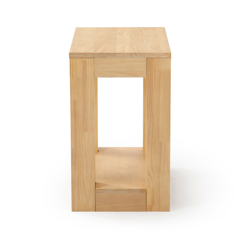 Natural wood side table with minimalist design and rectangular shape, perfect for modern home decor.
