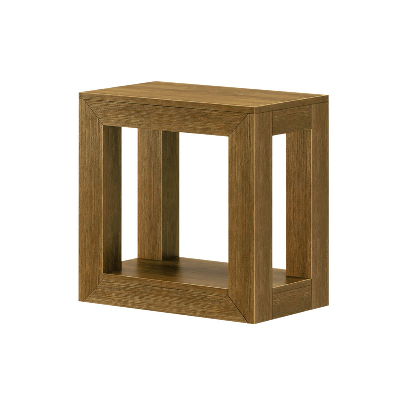 Wooden cube end table with modern design, perfect for living room or bedroom decor.