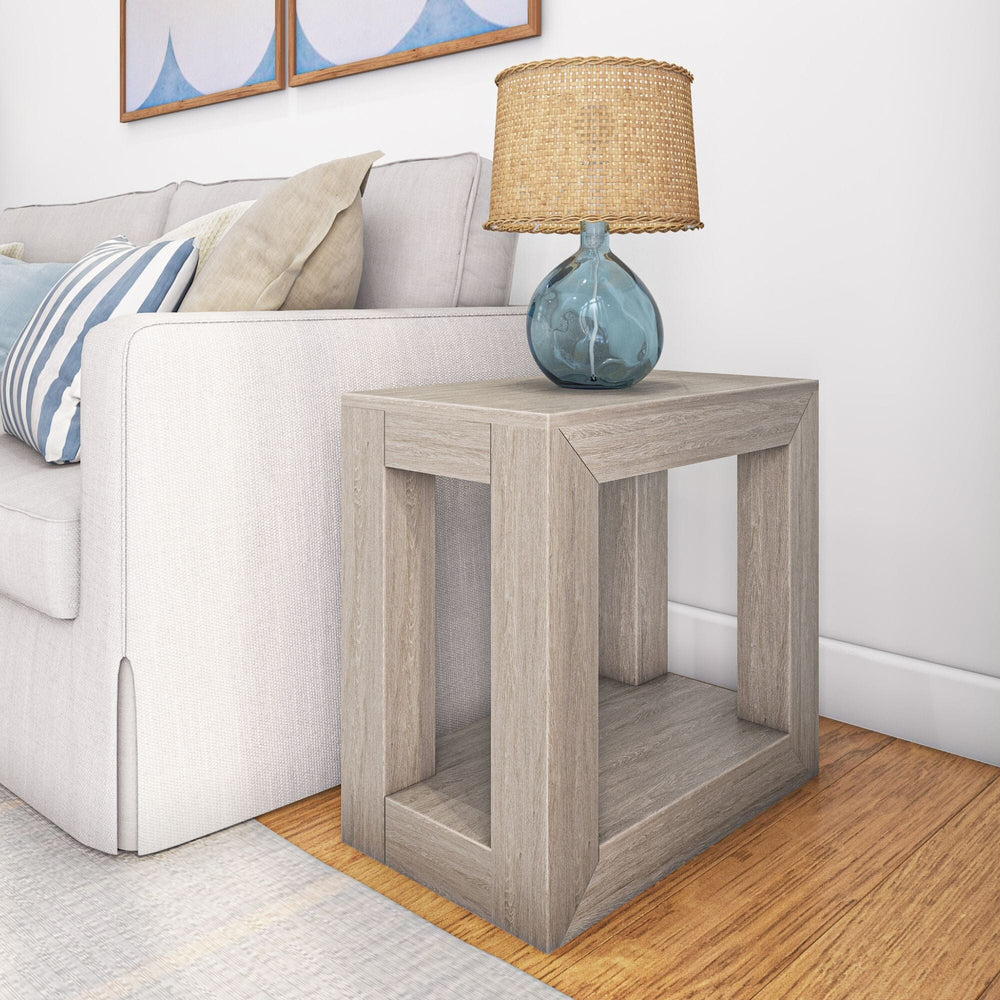 Modern Rectangular Side Table with Shelf Side Table Plank+Beam Seashell Wirebrush 