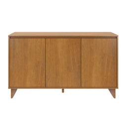 Mid-century modern wooden three-door sideboard cabinet with tapered legs, storage buffet for living room or dining room