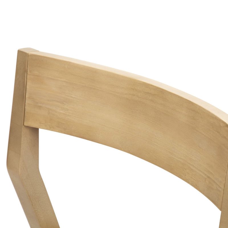 Wood chair backrest detail in light oak finish.