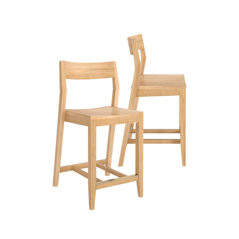 Natural wood bar stools with modern design, ideal for kitchen and dining room seating.