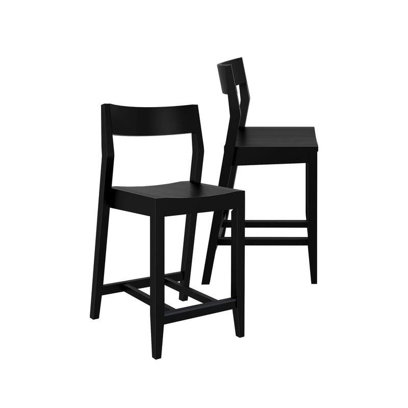 Modern black bar stools with sleek design and sturdy wooden frame.