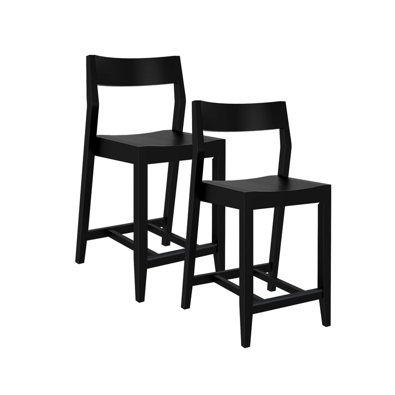 Pair of modern black bar stools with sleek design for contemporary kitchen decor.