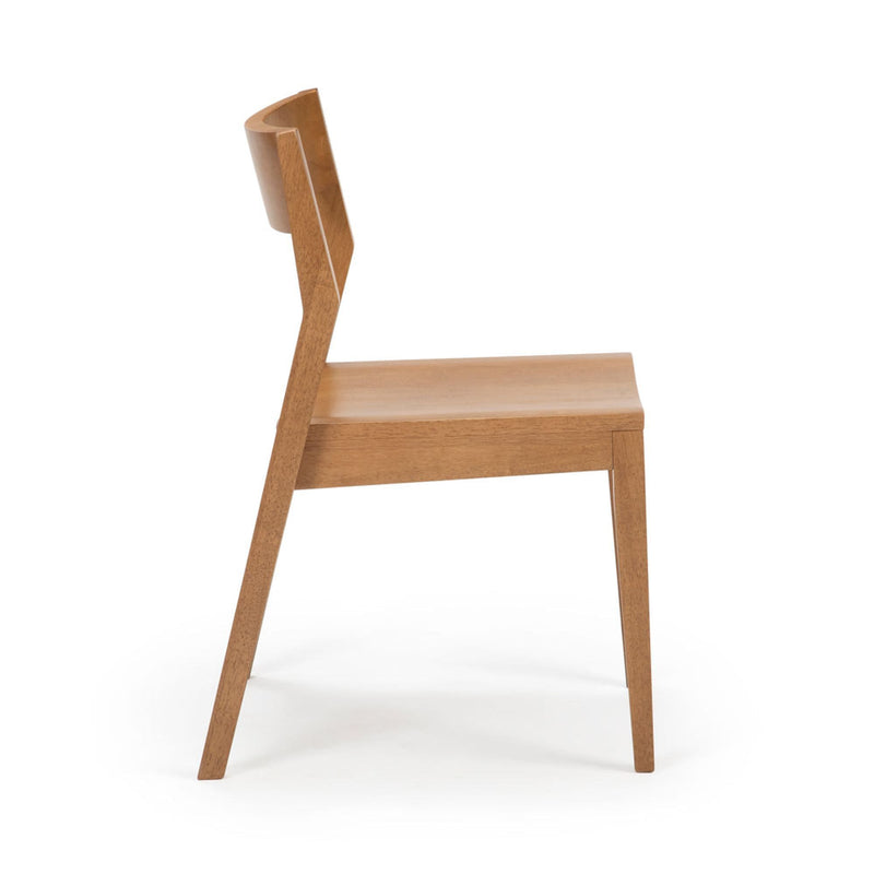 Modern wooden dining chair with sleek minimalist design, perfect for contemporary kitchen or dining room décor.