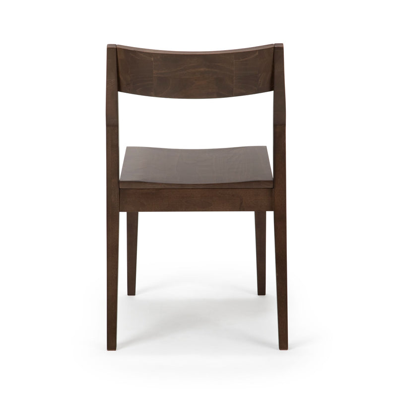 Modern dark wood dining chair with clean lines and minimalist design.