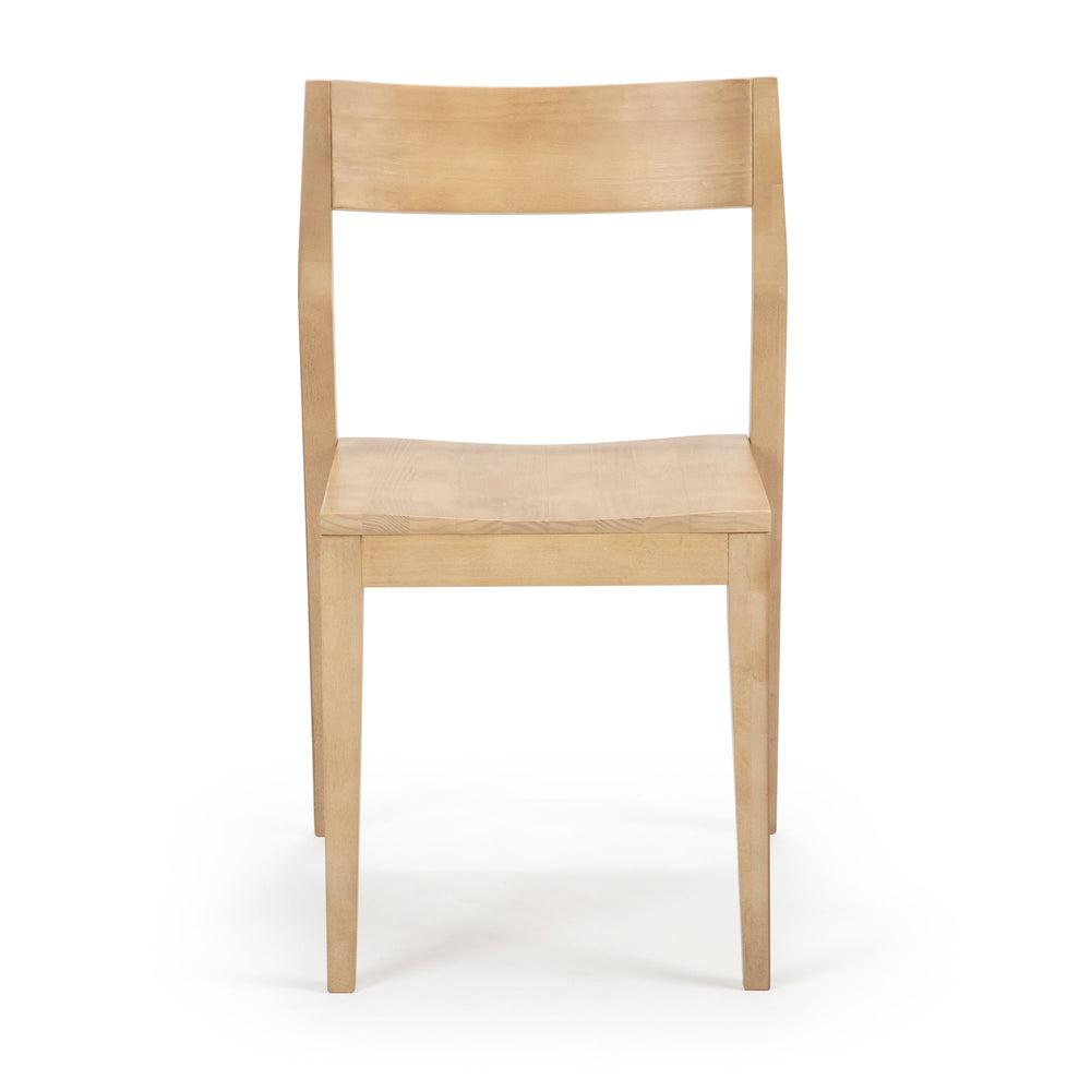 Wooden dining chair with minimalist design and light natural finish.