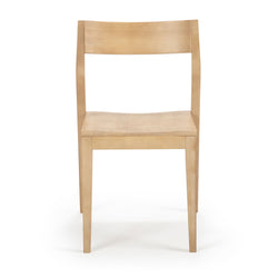 Wooden dining chair with minimalist design and light natural finish.