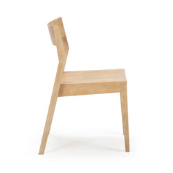 Side view of a minimalist wooden chair with a natural finish, perfect for modern home decor.