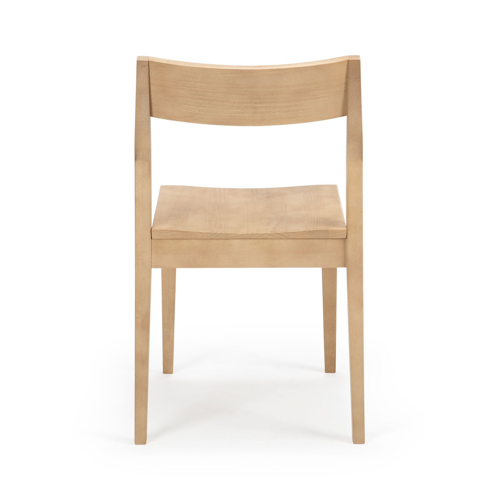 Modern wooden chair with minimalist design viewed from the back, perfect for dining or office spaces.