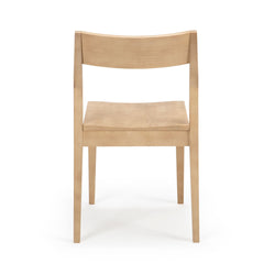 Modern wooden chair with minimalist design viewed from the back, perfect for dining or office spaces.