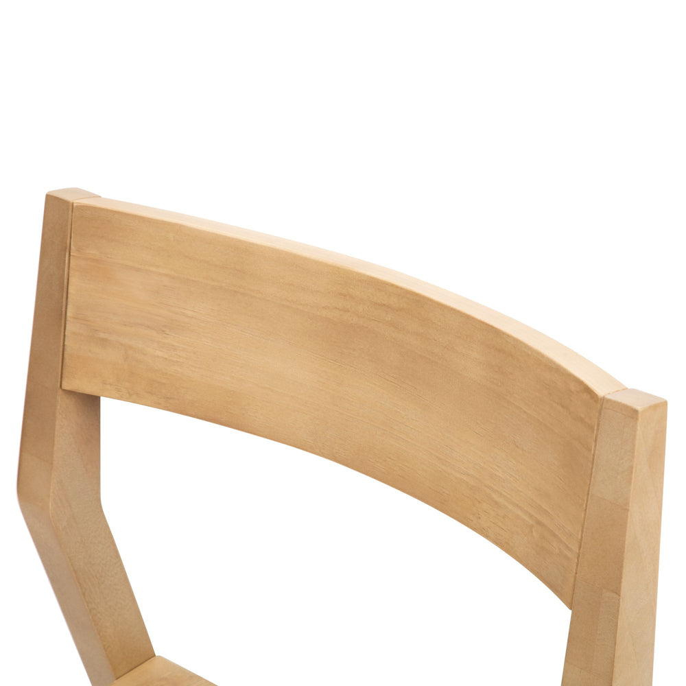 Wooden chair backrest in natural finish with curved design for comfortable seating.