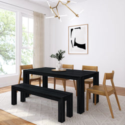 Modern Dining Set with Bench + 4 Chairs Dining Set Plank+Beam Black Wirebrush Pecan 