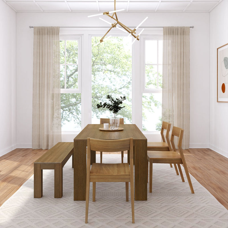 Modern Dining Set with Bench + 4 Chairs Dining Set Plank+Beam 