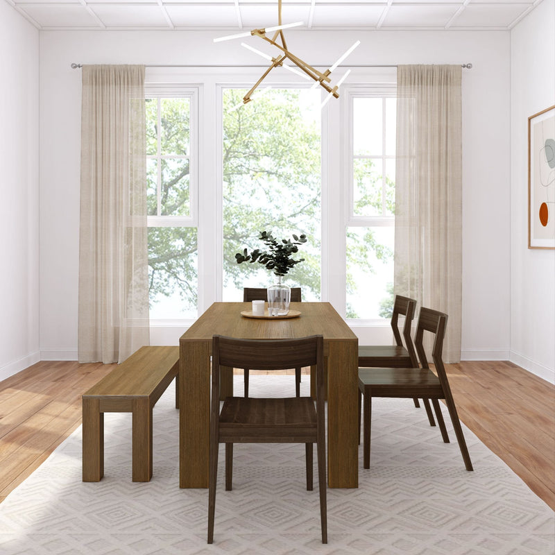 Modern Dining Set with Bench + 4 Chairs Dining Set Plank+Beam 