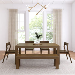 Modern Dining Set with Bench + 4 Chairs Dining Set Plank+Beam 